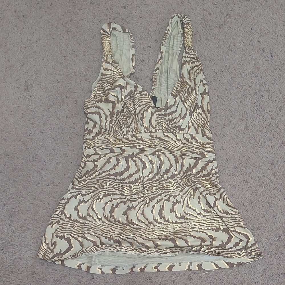 Express Brown Cream & Gold Patterned Sleeveless Top Size XSMALL